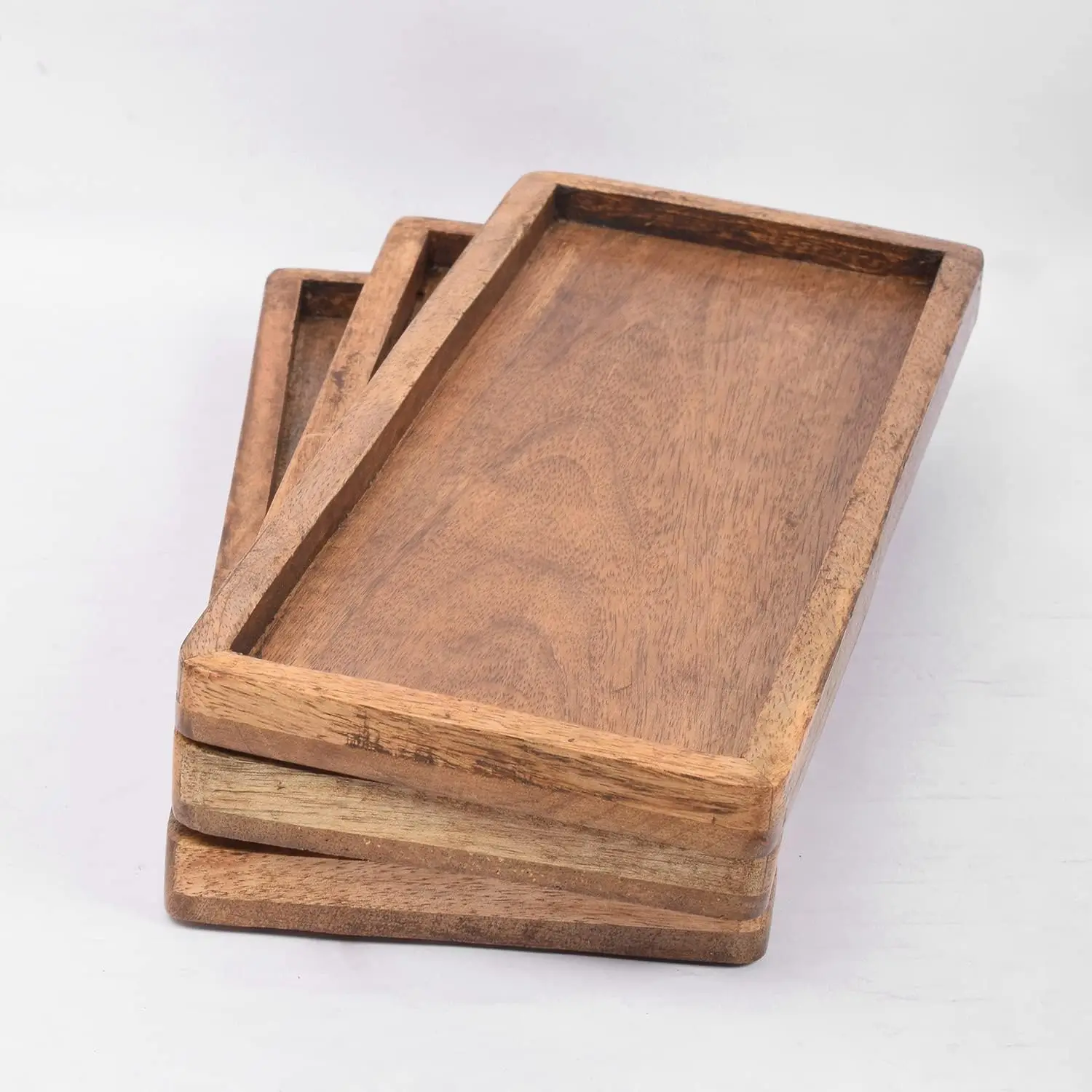 Wooden tray used for displaying fruit snacks, appetizers, sushi, and food decorations