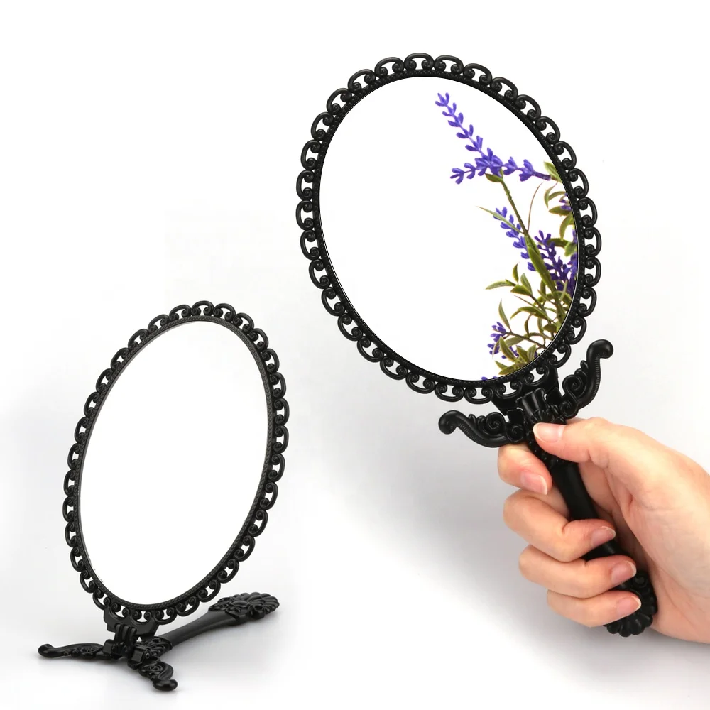 Custom Logo Portable Luxury Oval Retro Hand Mirror Mini Plastic Hand Held Cosmetic Mirrors For Women Lady