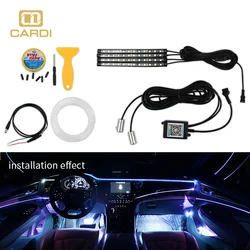Ambient Led Light guide Car Interior Rgb Remote led guiding light Control Fiber Auto Foot Center Console Door Decorative Lights