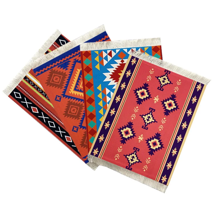 Tassel Rug Table Coasters Table Drink Holders Oriental Design Rubber Base mug coaster Cloth Carpet Drink Mats