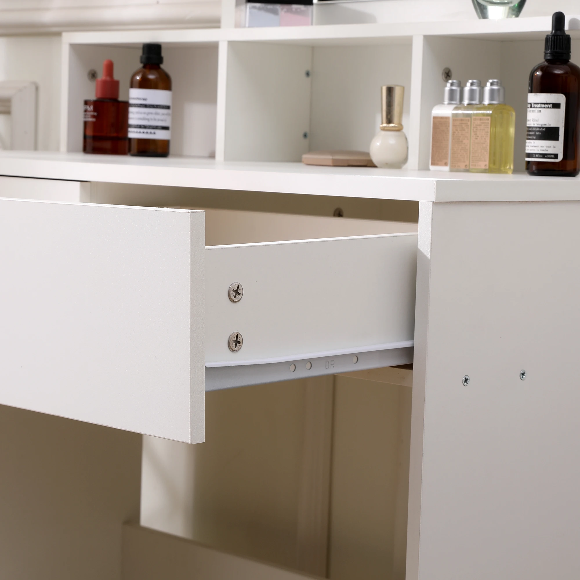 2 Drawers and 3 Compartments Modern White  LED Lights Makeup dressing Table