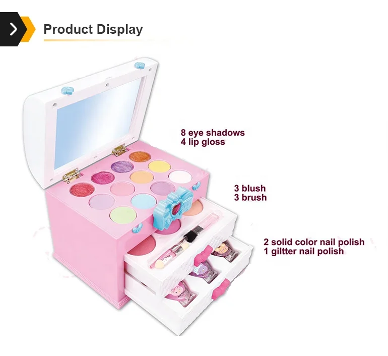 Kids cosmetics products toy set pink beauty case nail polish makeup kits for girls