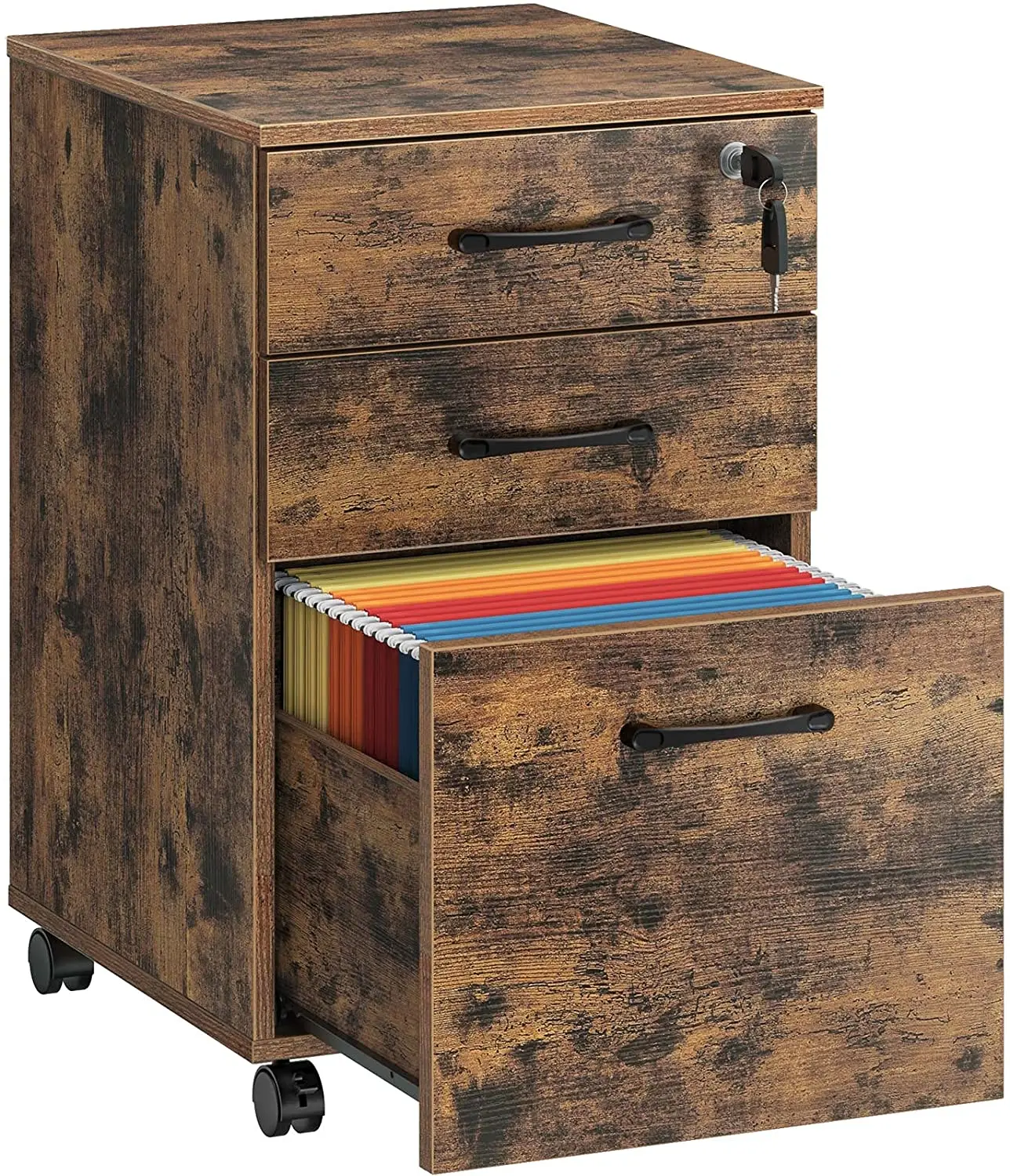 Rolling Mobile Vertical Under The Desk With Wheels That Can Hang Documents Brown File Cabinet Three Drawers With Lock