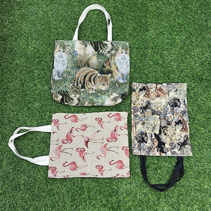 Quick customization  jacquard custom tapestry tote bags with custom printed logo