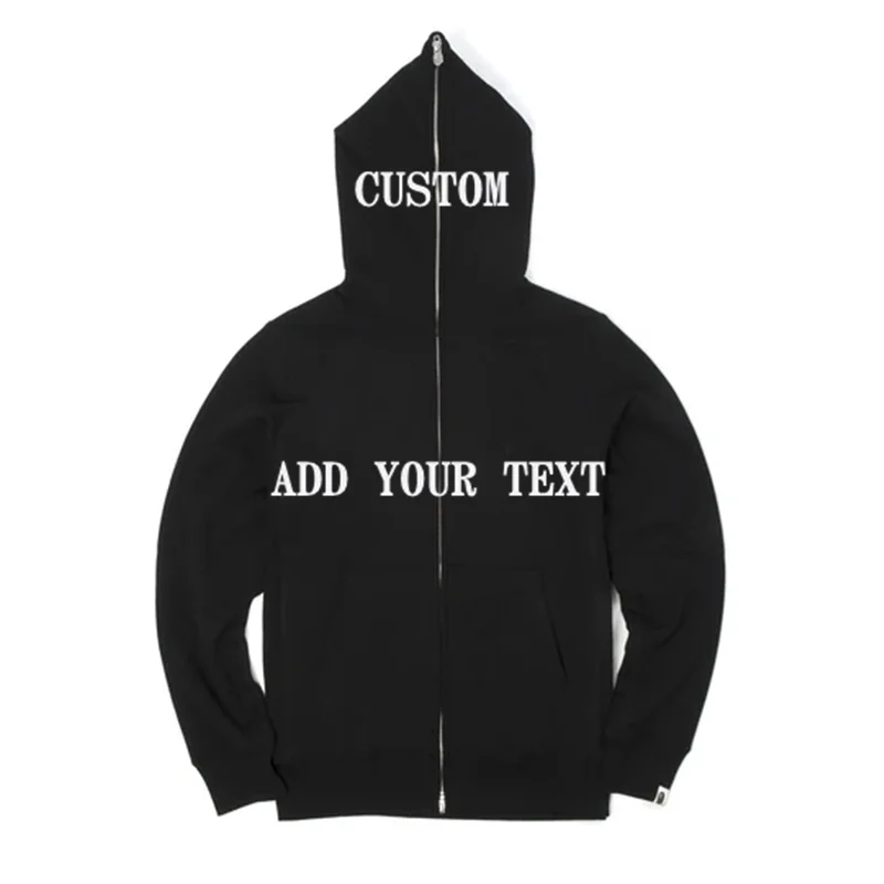 Customizable Bulk Low Moq Oversized Heavyweight Men Full Face Zipper Up Hoodies Blank Cotton Black Zip up Hoodie