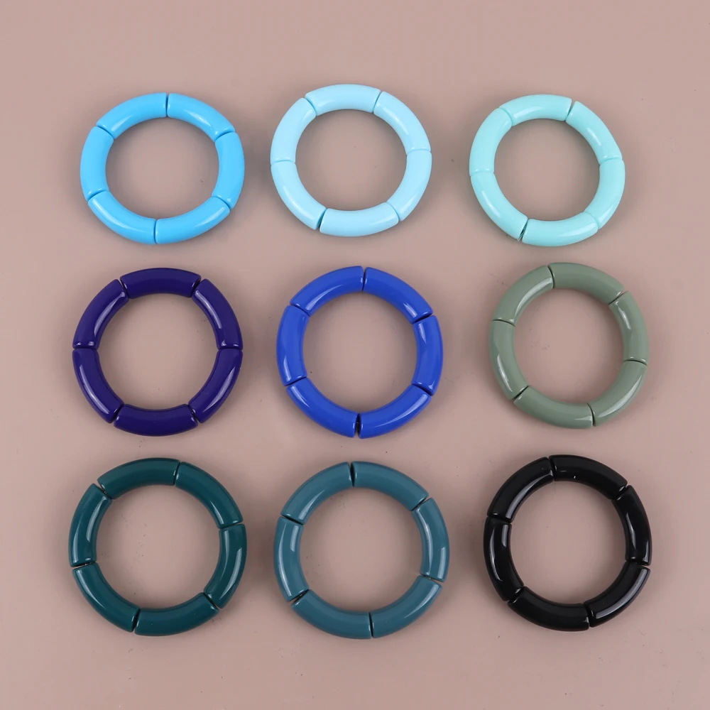 Brief Casual Round Big Stretched Bracelet Candy Color Acrylic Bamboo Tube Beads Stack Elastic Bracelets Bangles Party Jewelry