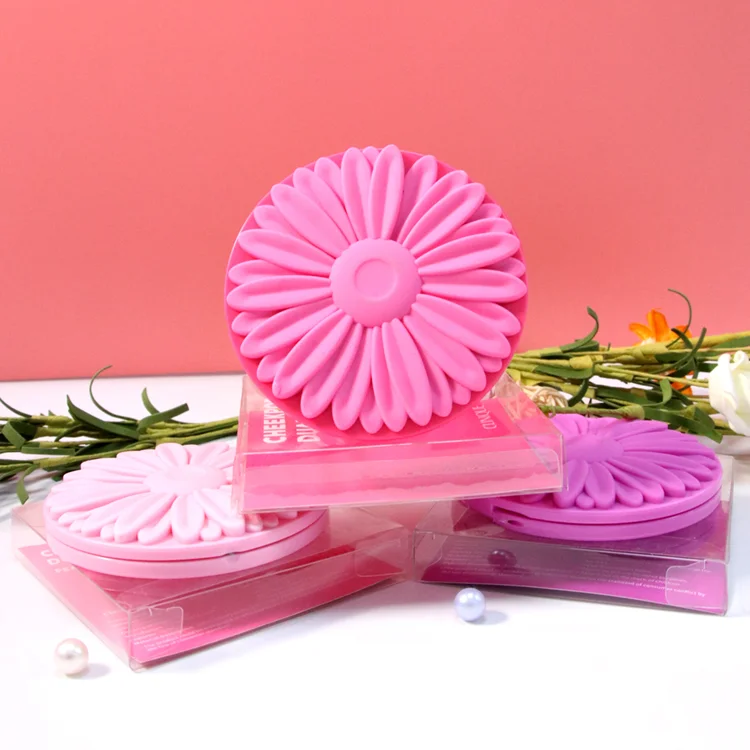 Best Personalised Fashionable small Black Round Plastic Magnifying Foldable Flower Handheld make up Compact Mirror