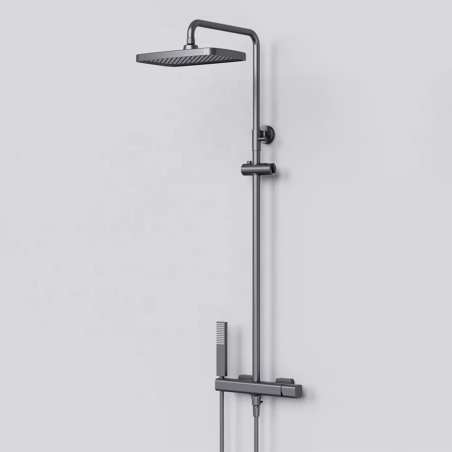 2 functions with handheld shower wall mounted brushed gun metal square design bathroom shower faucet