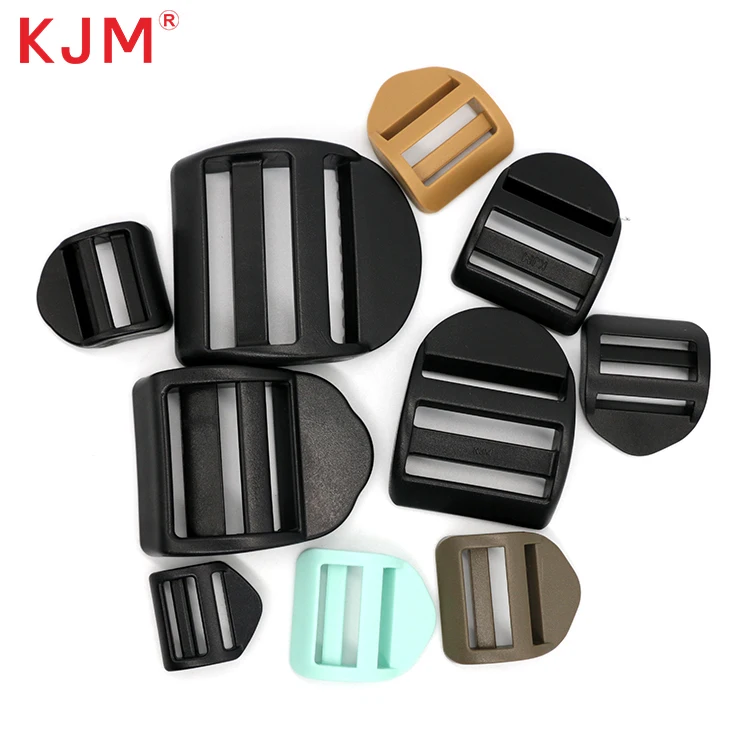 KJM Buckle Manufacturer Free Sample 1 Inch Black Pom Recycled Plastic Side Release Buckle Adjustable Tri-glide Slide and D Ring