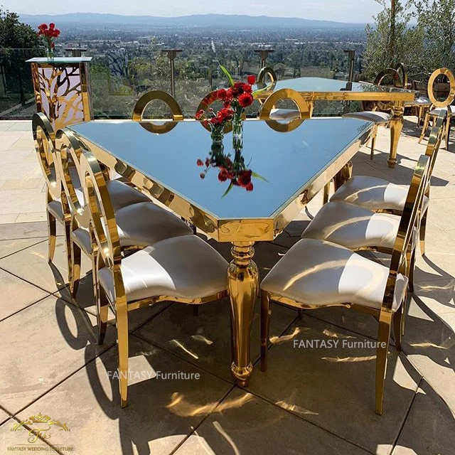 Modern stainless steel wedding dining banquet glass table for events reception