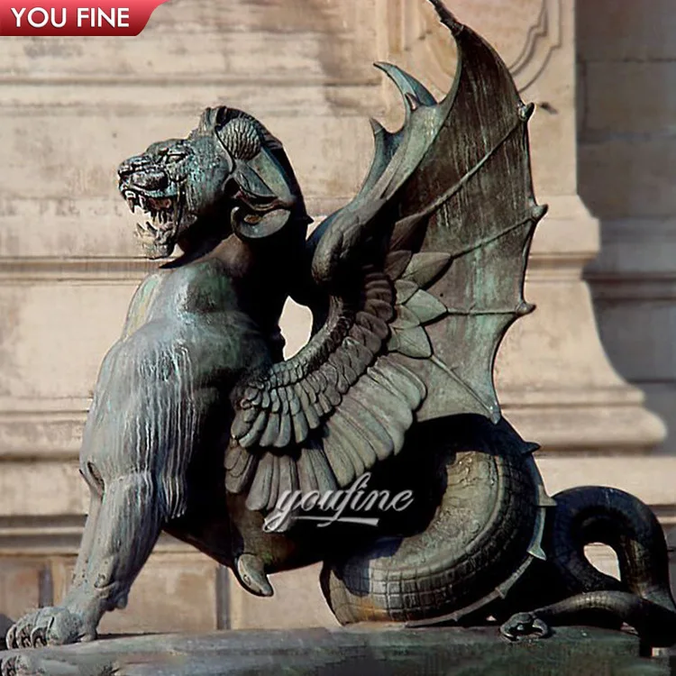 Outdoor Garden Large Metal Casting Brass Sculpture Sitting Bronze Winged Lion Statue with Ball