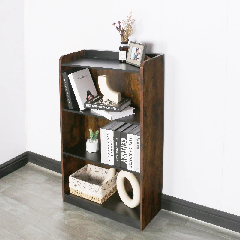 3-Tier Bookcase Storage Shelves Multipurpose Shelf Display Rack with Tube Simple Design Wooden Modern Book Shelf