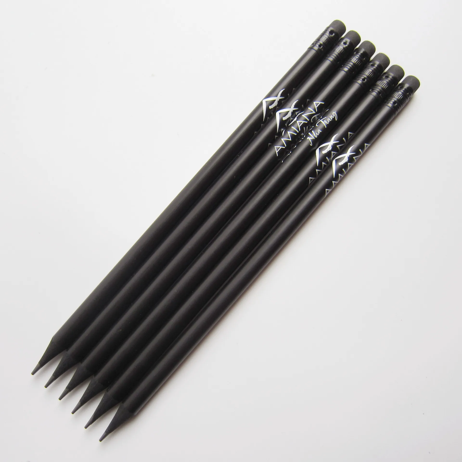 Advertising Gift Pensils Customized Logo Printed 7 Inch HB Lead Black Basswood Pencil With Eraser