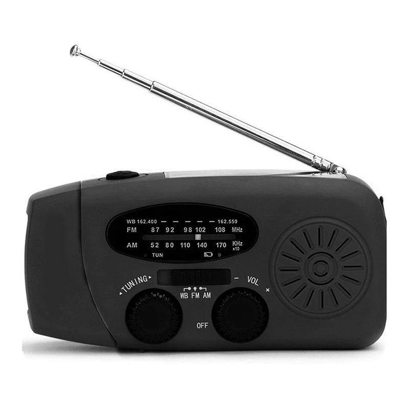 Portable crank radio AM/FM Weather Radio with LED Flashlight power bank solar emergency aircraft radio