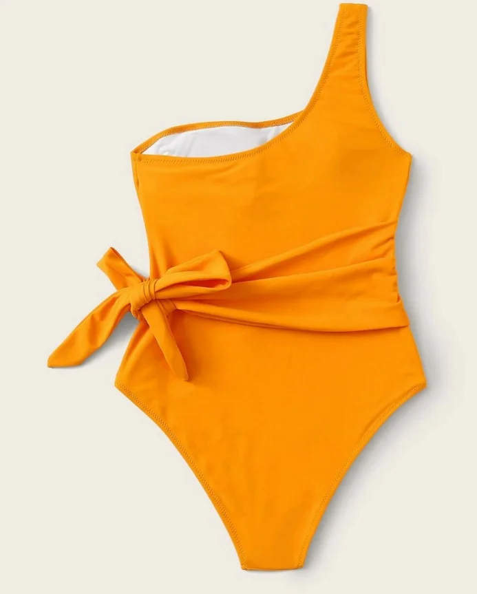 High Quality Mustard One Piece Swimsuit Tummy Control Lady Swimwear Custom Logo One Shoulder Bathing Suit Fitness Swimwear Women