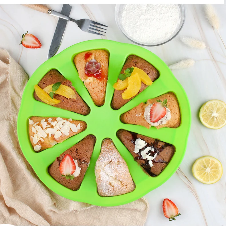 Reusable Silicone Dessert Cake Baking Mould Triangle Cavity Cake Pan 8 Hole Orange Shaped Pizza Pan For Cooking Ovens Microwaves