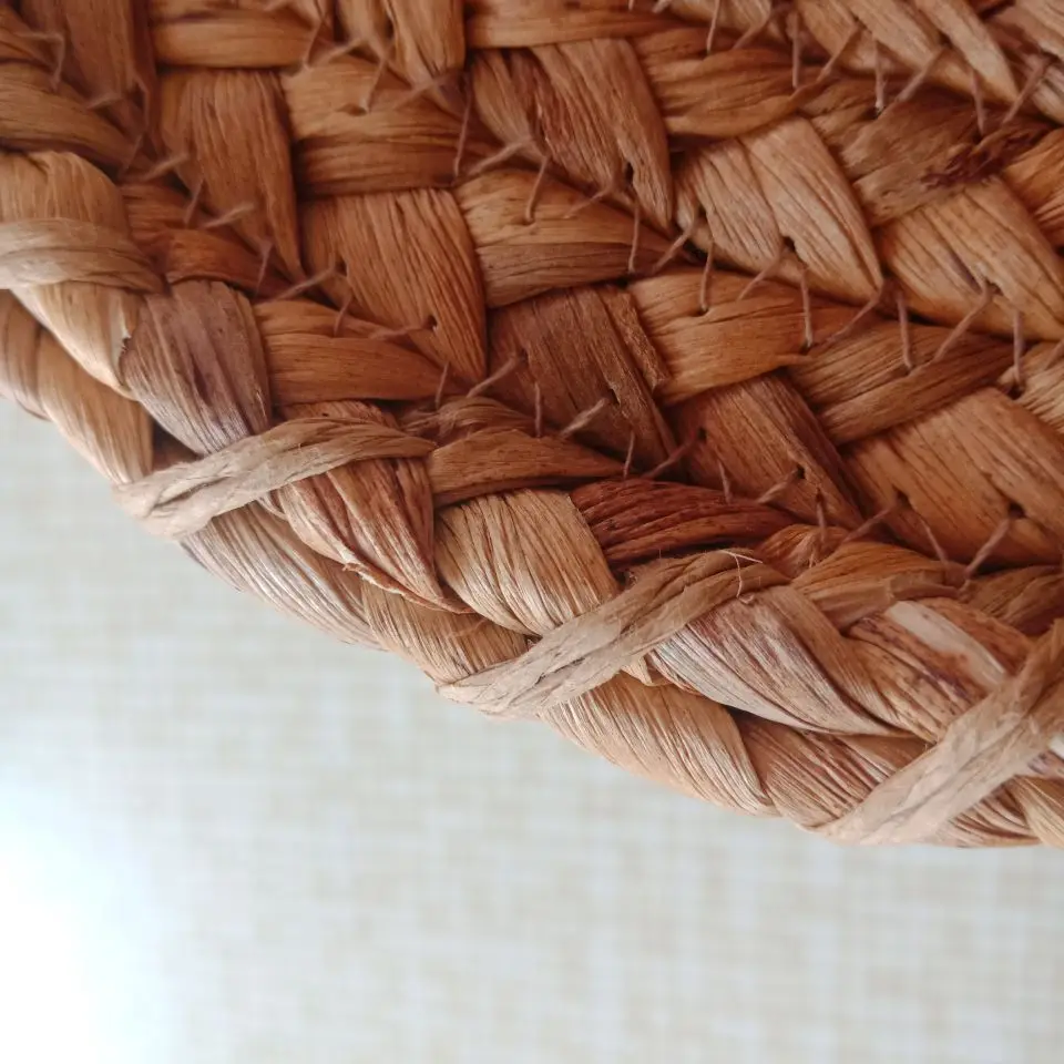 
natural material water hyacinth with inner cloth woven handbag with PU handles 