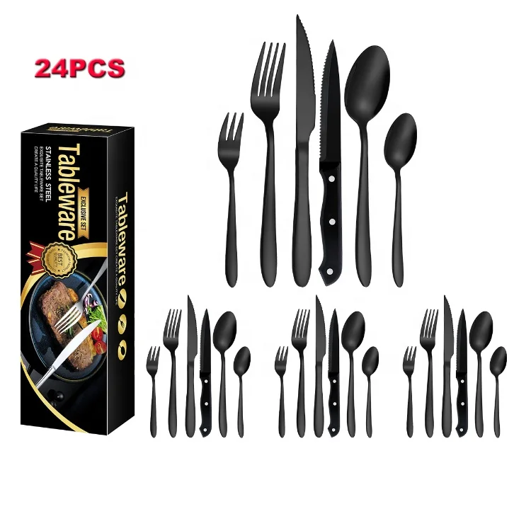 24 Piece Stainless Steel Cutlery Silverware Flatware Home Use Tableware Dinnerware Set Knife Fork Spoon Dessert Spoon
