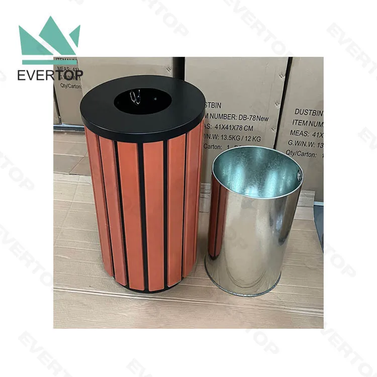 DA-78C2 45L 12 Gallon Park Open Top Waste Bin Wooden Dustbin Public Garbage Bin Wood Trash Bins Outdoor Plastic Wood Trash Can