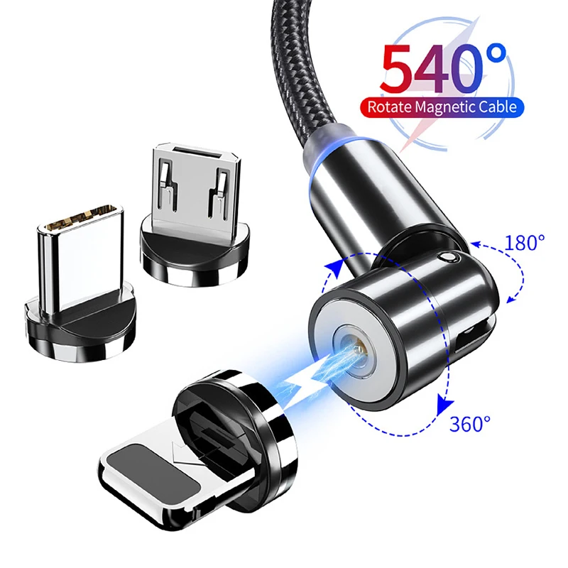 
Color 540 Rotation 1M/2M 3 in 1 USB Data LED Phone Fast magnetic charing usb cable 