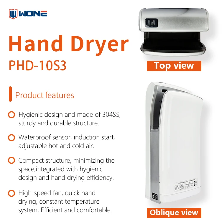 Compact Design V Shape Hand Dryer Anti Microbial Commercial Luxury Hotel Bathroom Hygiene Jet Hand Dryer