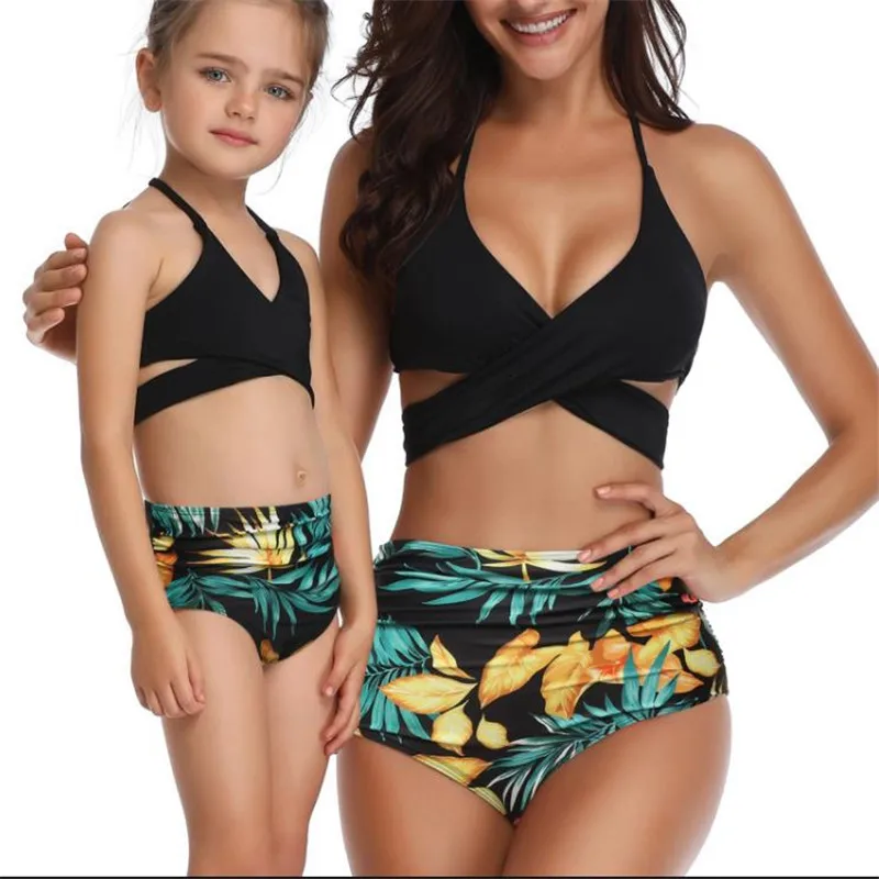 Two piece floral printed Mommy and Me kids fashion swimwear girls