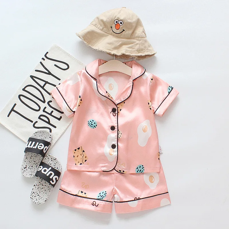 Sweet Summer 2 Piece Set Kigurumi Outside Silk Satin Kid Children Short Sleeve Homewear