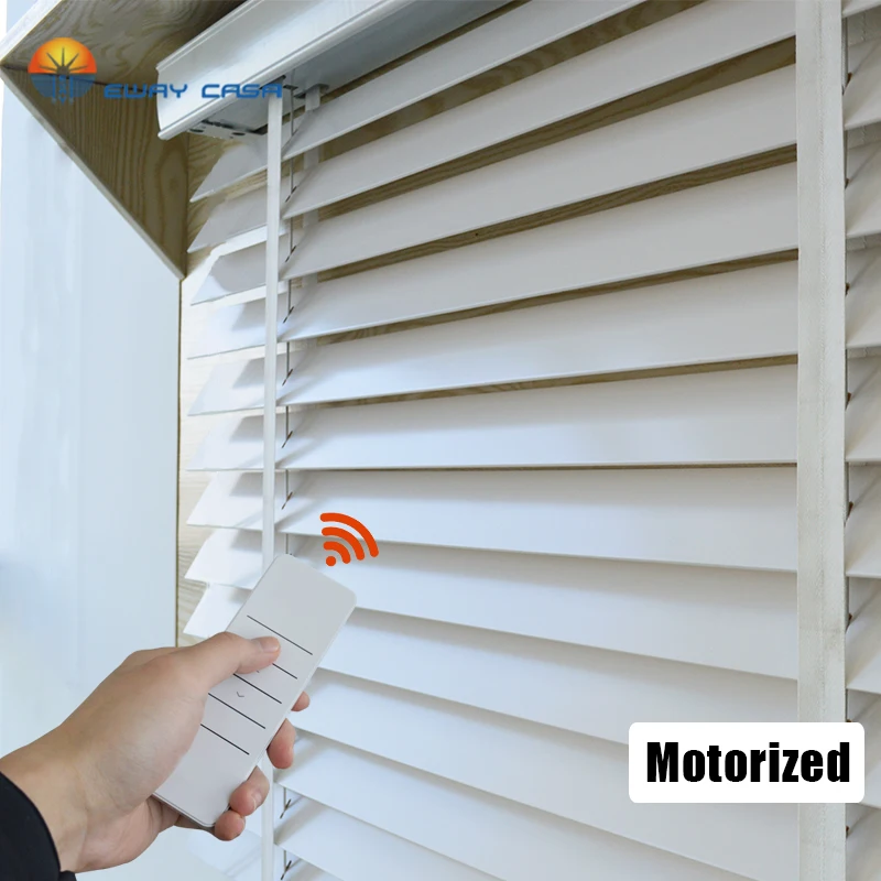 Motorized Venetian Blinds Electric Wooden Blinds Natural Material Motorized Curtain Faux Wood Blinds  Smart Home  No.MR_WB_TM