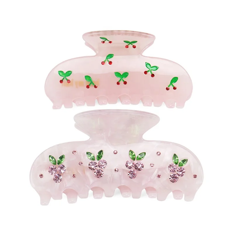 Cellulose Acetate Cherry Claws with Rhinestones 8cm/9cm Hair Clip Glitter Claw Clips for Women Girls