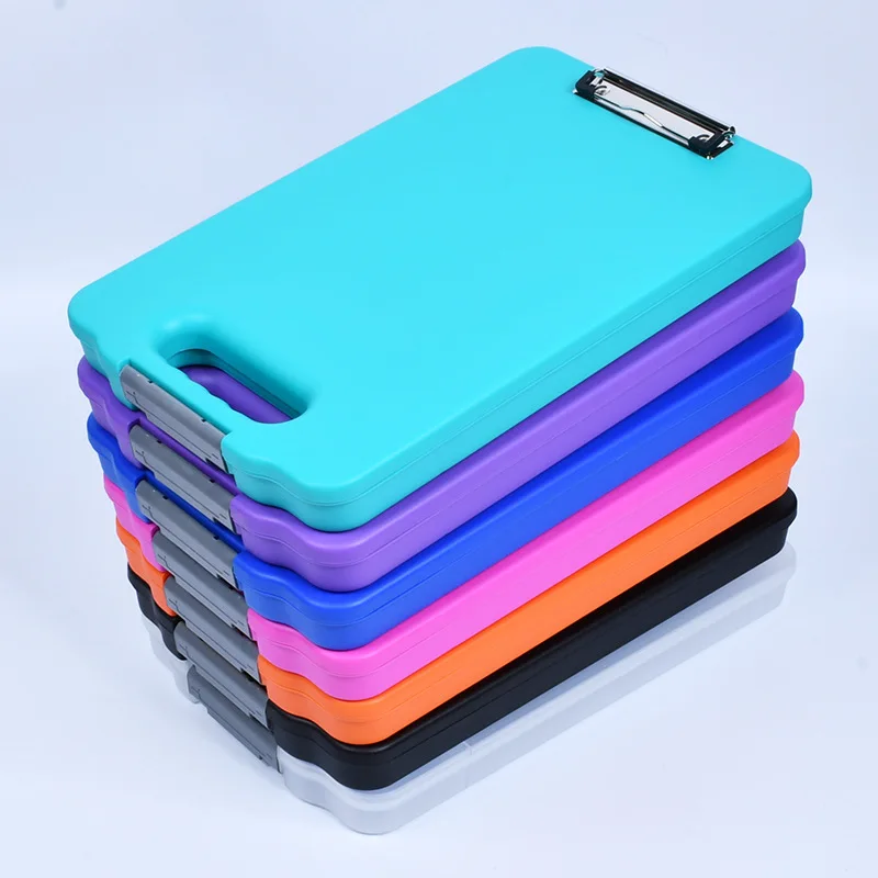 Custom logo File Clipboard A4 Plastic Nursing Folding Writing Board Metal Clip Board Storage  Plastic Box With Storage