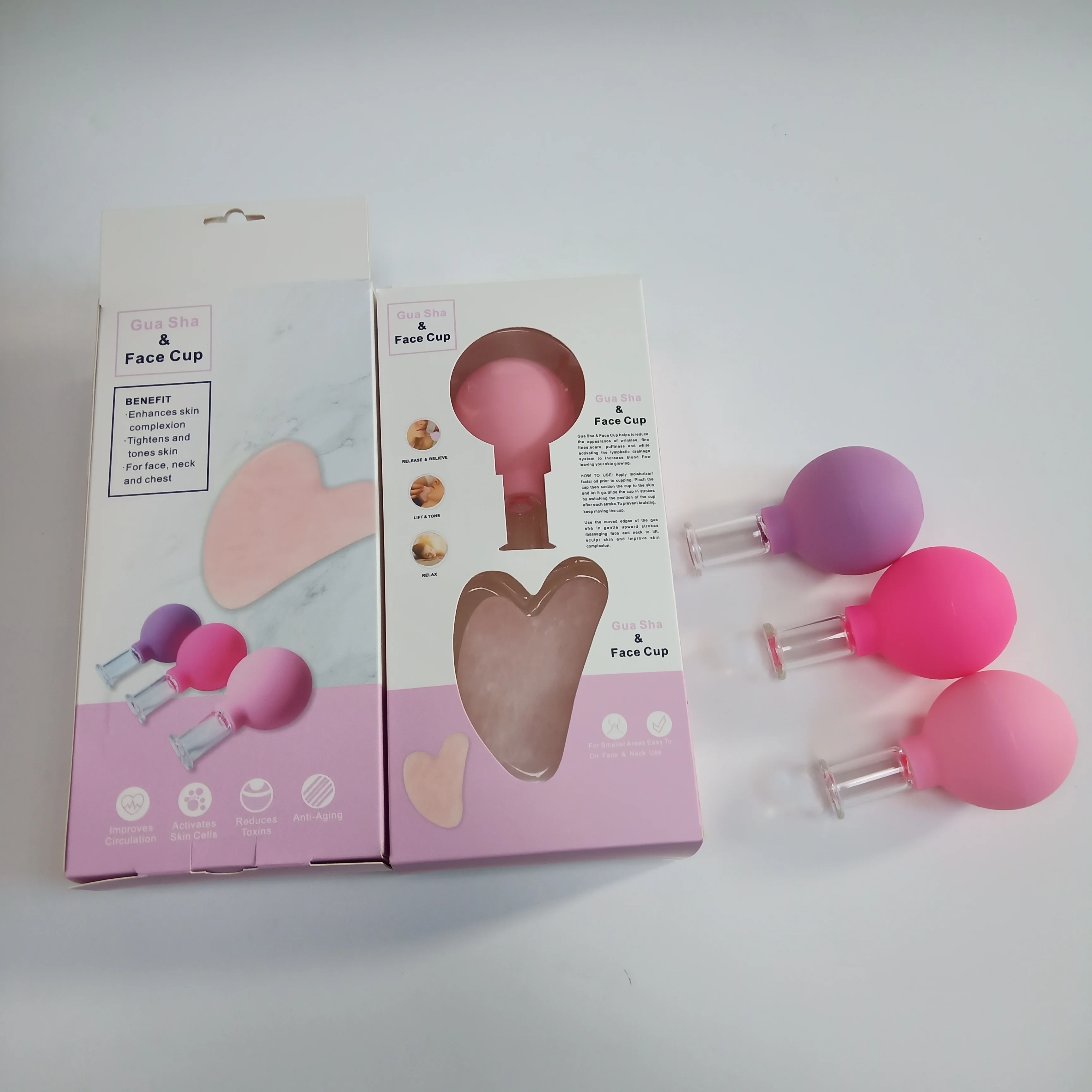 Beauty health care product facial vacuum massage device guasha stone skin suction face cupping set