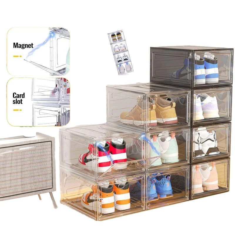 Classic Rectangle Design Magnetic Plastic Shoe Storage Box Multifunctional Covered Display Cabinet for Shoes
