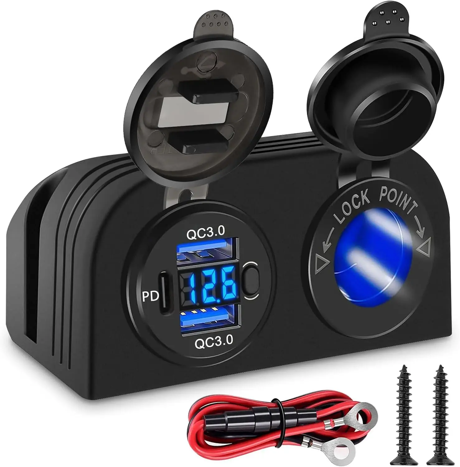 3 in 1 Tent Type Panel 2 Hole USB Socket Tent Panel PD Charger Socket + Car Charger +LED Voltmeter USB Outlet Panel