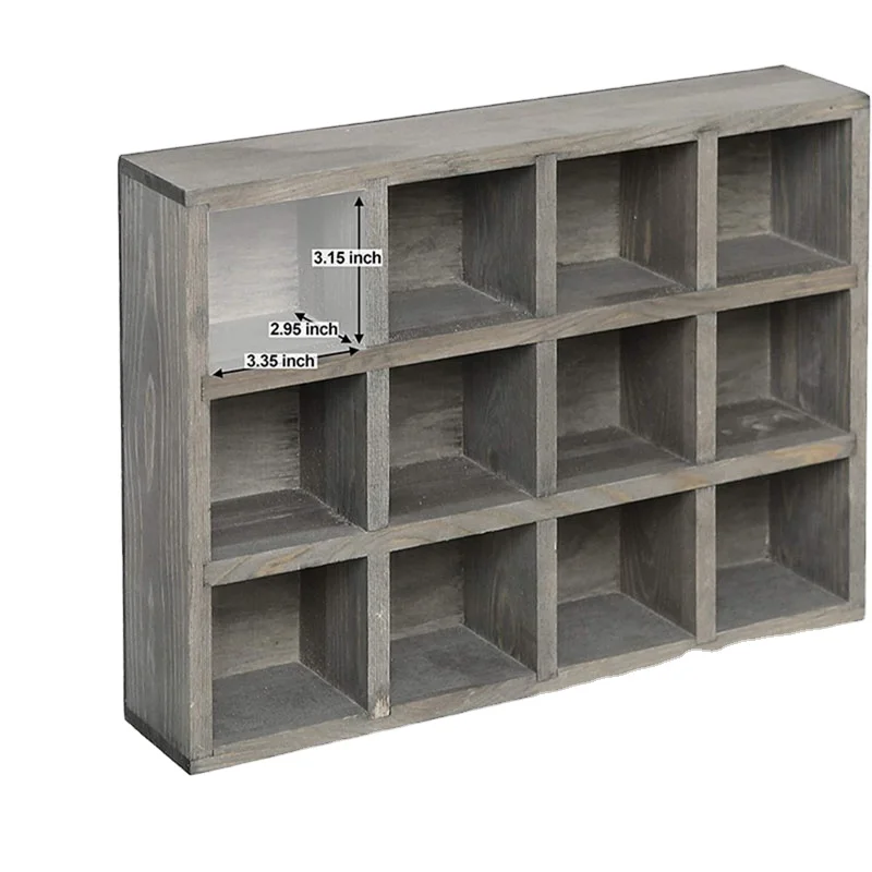 Customizable Design Multifunctional 12 Compartment Dark Grey Wood Freestanding or Wall Mounted Shade Box Display Shelves