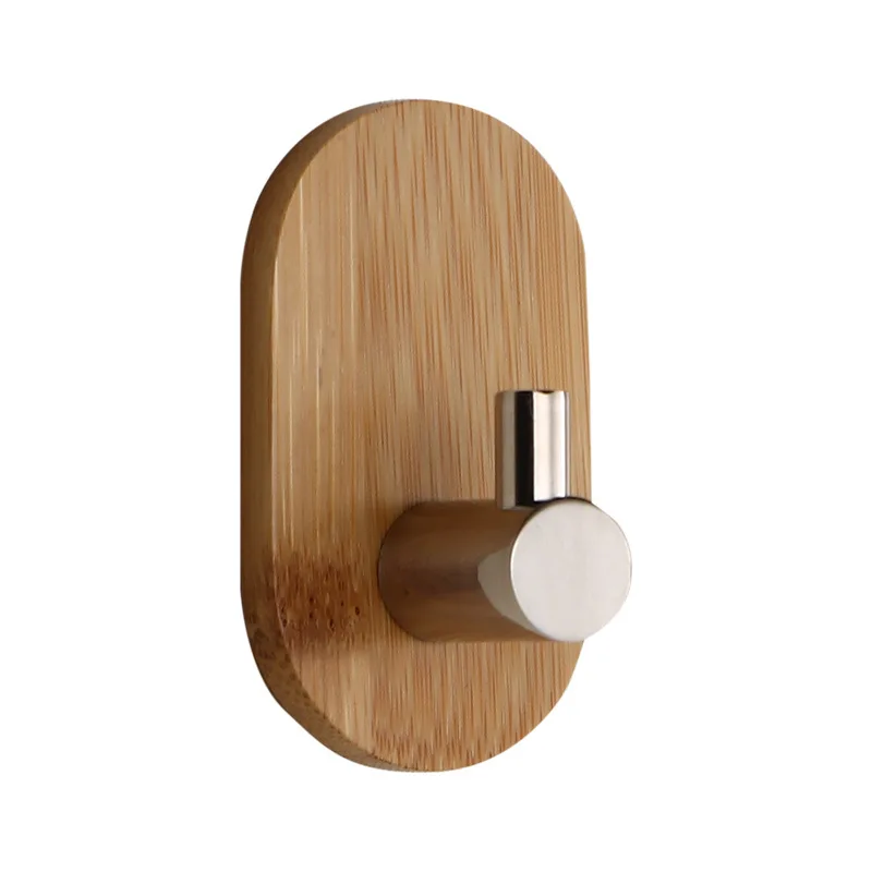 2024 Popular Customized Stainless Steel Bamboo Self Adhesive Hooks No Drilling Wall Hooks Shelf Wall Hangers  Clothes Hook