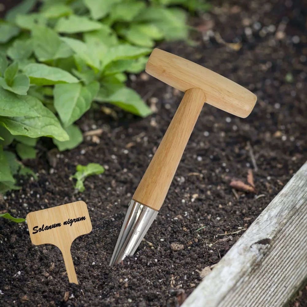 wholesale Garden 12pcs bamboo plant tag label stainless steel wooden dibber planting set seeding tools