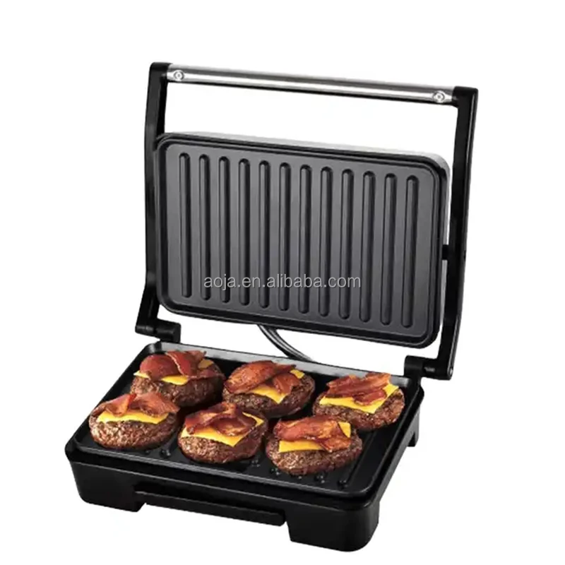 AOJA 110V 220V Automatic BBQ Electric Press Contact Grill  Panini Grill Non Stick Sandwich Machine Maker for Household Use
