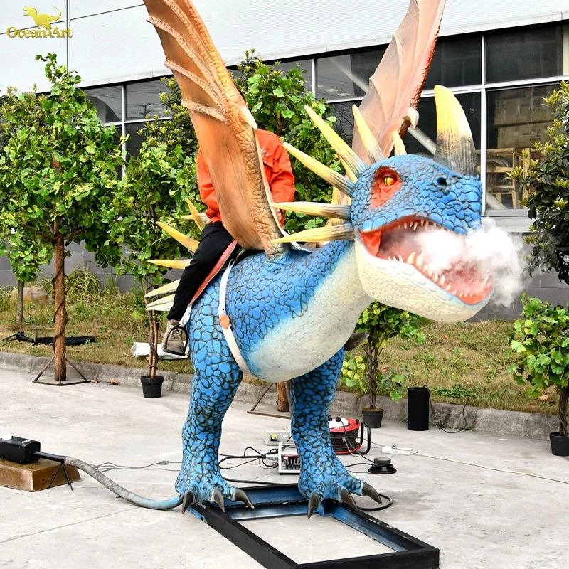 amusement park realistic 3D smoking animatronic flying dragon ride