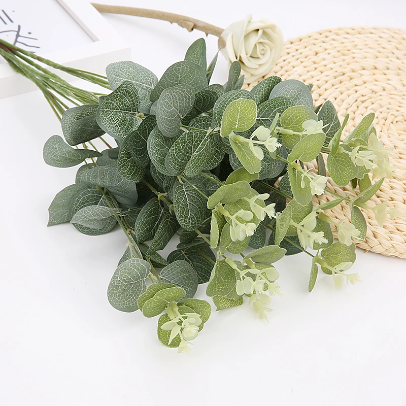 High Quality Artificial Plants Green Leaf Eucalyptus Branch Bouquet Wedding Christmas Indoor Outdoor Decor Decoration