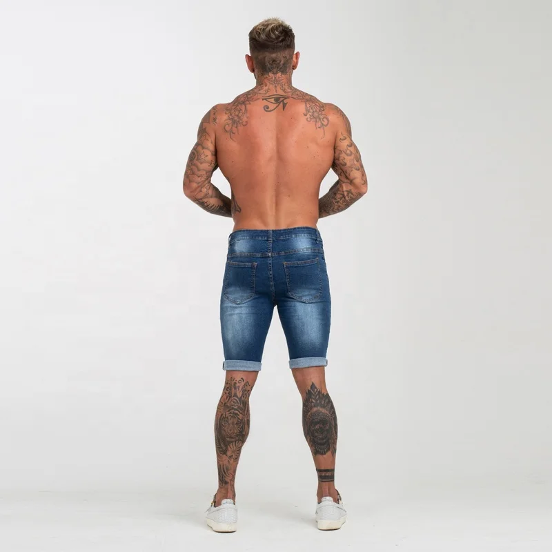Drop Shipping Mens Street Wear Blue Skinny Soft Washed Skinny Fit Stretch Jeans Shorts