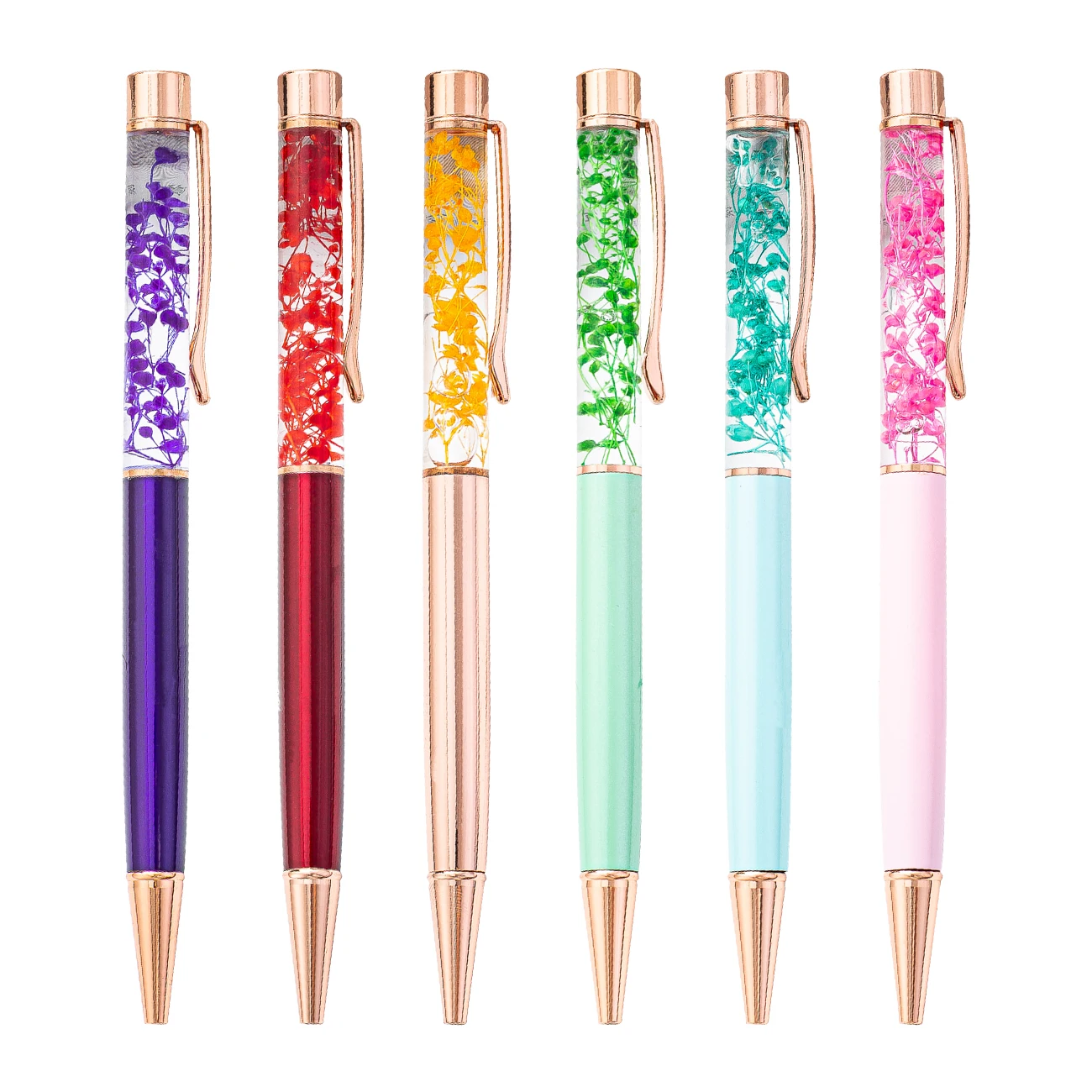 New Design DIY Ball Pen Metal Ballpoint Pen With Flower Floating Pen Liquid For Gift