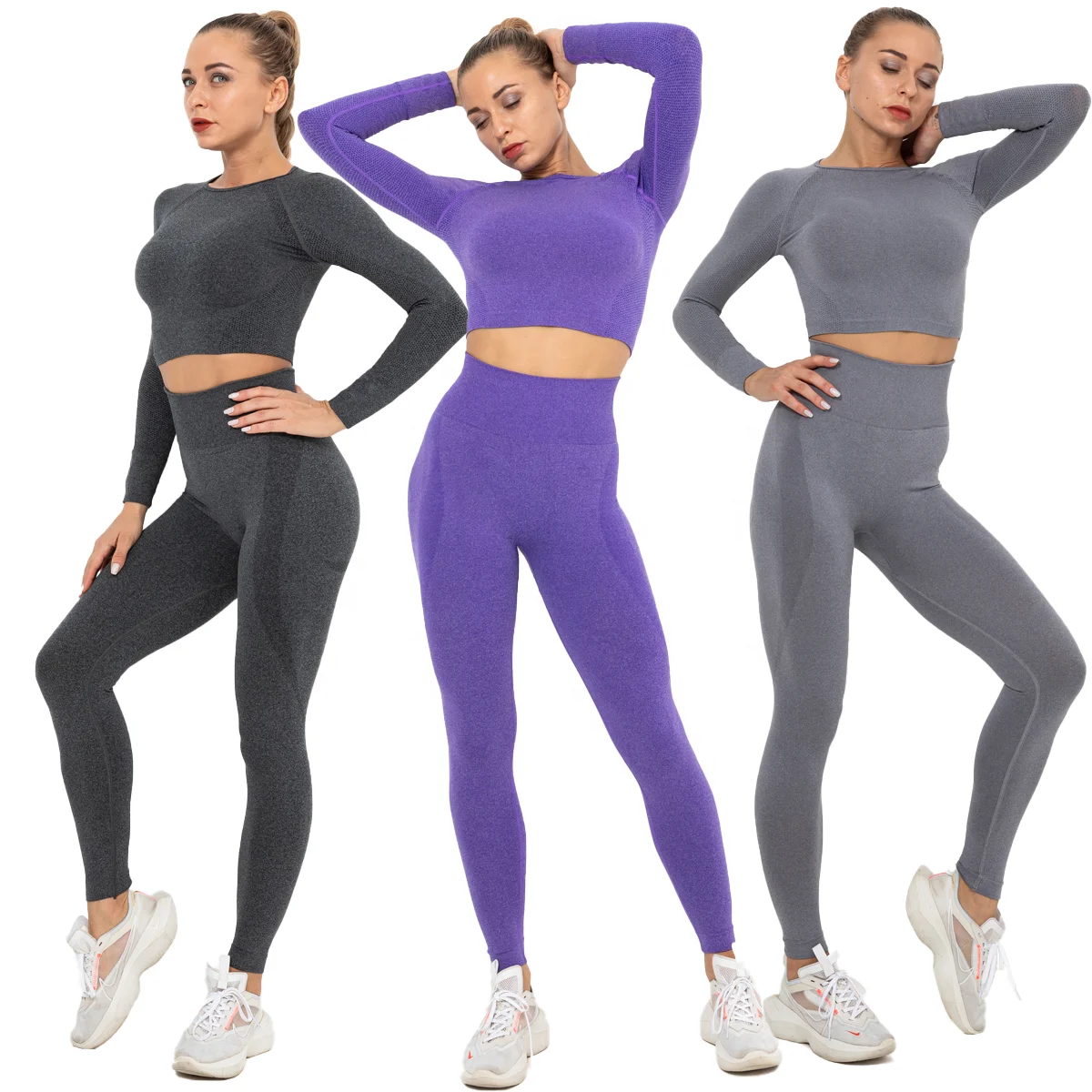 Бесшовные леггинсы и Длинный топ в форме полумесяца с логотипом на заказ, женские сексуальные комплекты из 2 предметов, женская одежда для тренировок