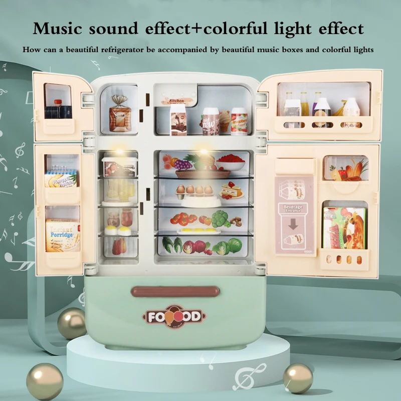 Play house kitchen simulation refrigerator toy accessories simulation suit with light sound fake ice pretend game equipment
