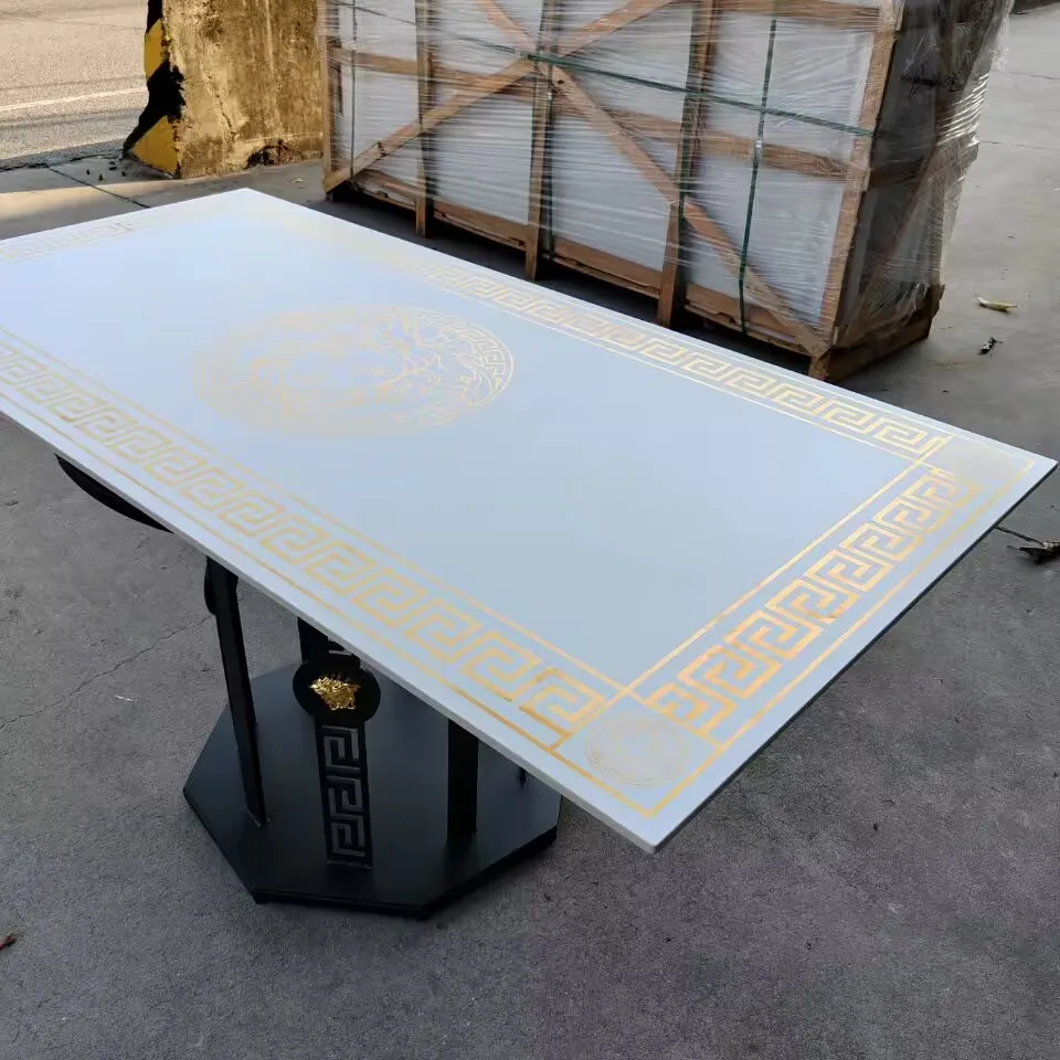 Springletile custom hotel classic porcelain sintered stone dining table designer modern luxury gold white dinner dining table