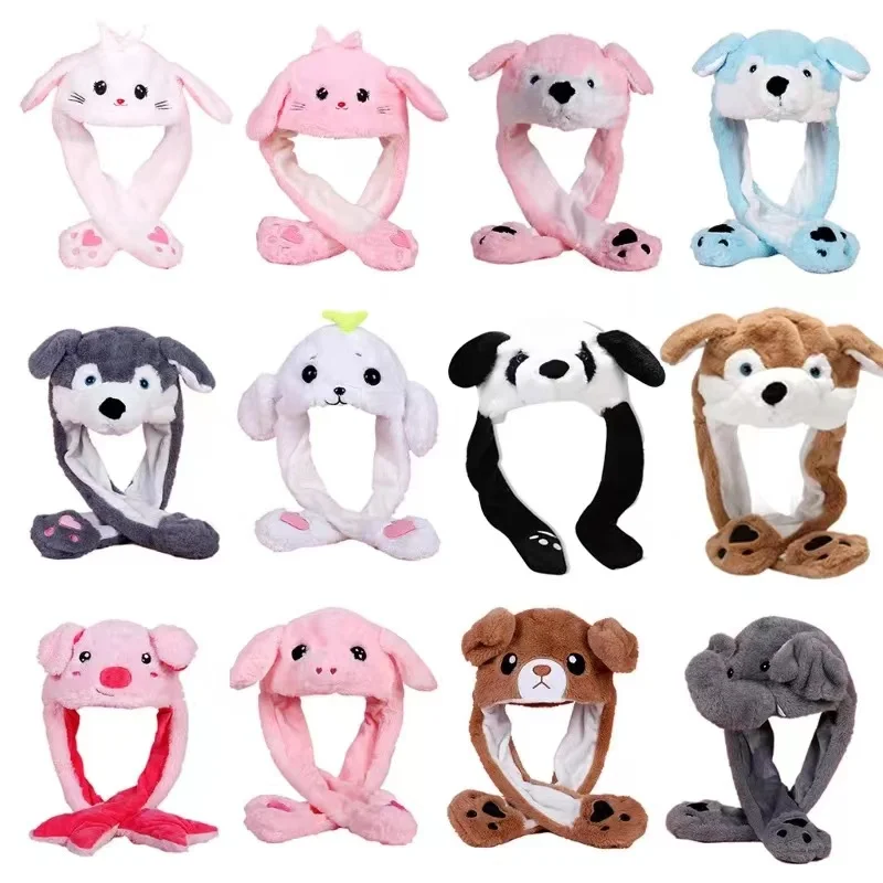 Rabbit  Moving Ears Hat Cute Cartoon Toy Beanie Plush Cap Kawaii Funny Bonnets Birthday Gift Bunny Gorra Winter Bunny Chapeau