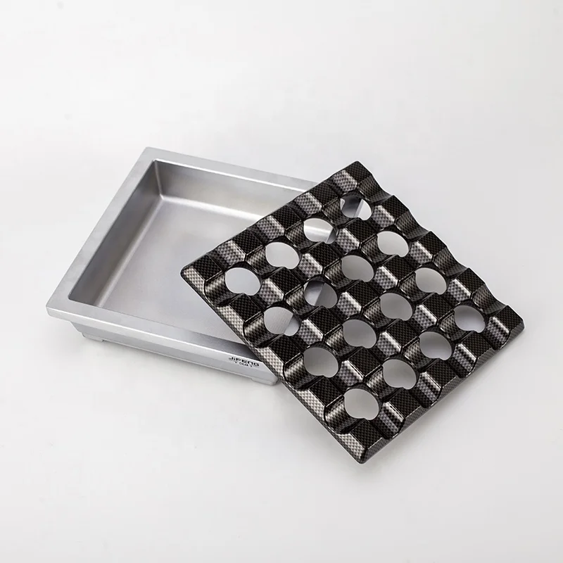 JIFENG JF-2019N luxury Carbon fiber lid 16 holes outdoor use windproof big size square metal cigar ashtray for cigar shop
