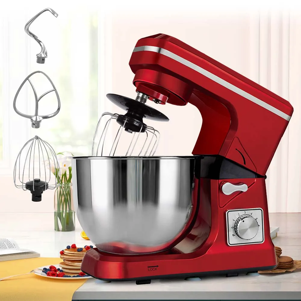 Multi-functional 5L Home Foods Mixer - With Double Sided Hook Design Powerful 6-speed stand mixer
