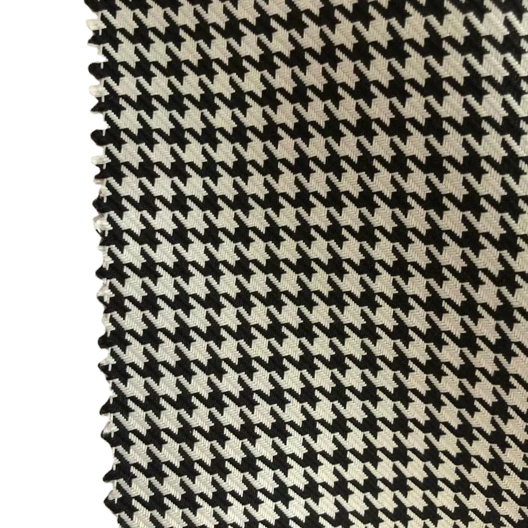 Wholesale China polyester Houndstooth Plaid Check Fabric Black-white Fabric for Women Dress