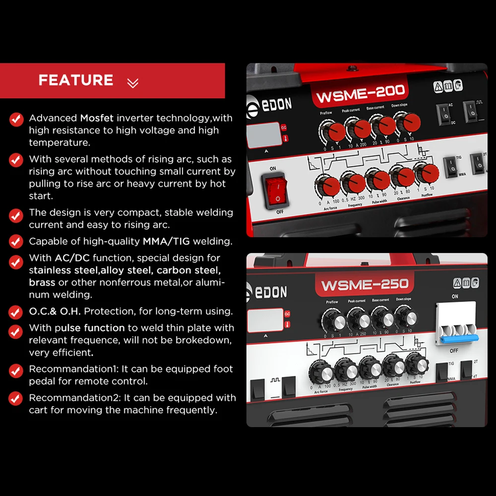 EDON WSME-200 AC DC TIG алюминиевый аргоновый сварочный аппарат PULSE WELDER