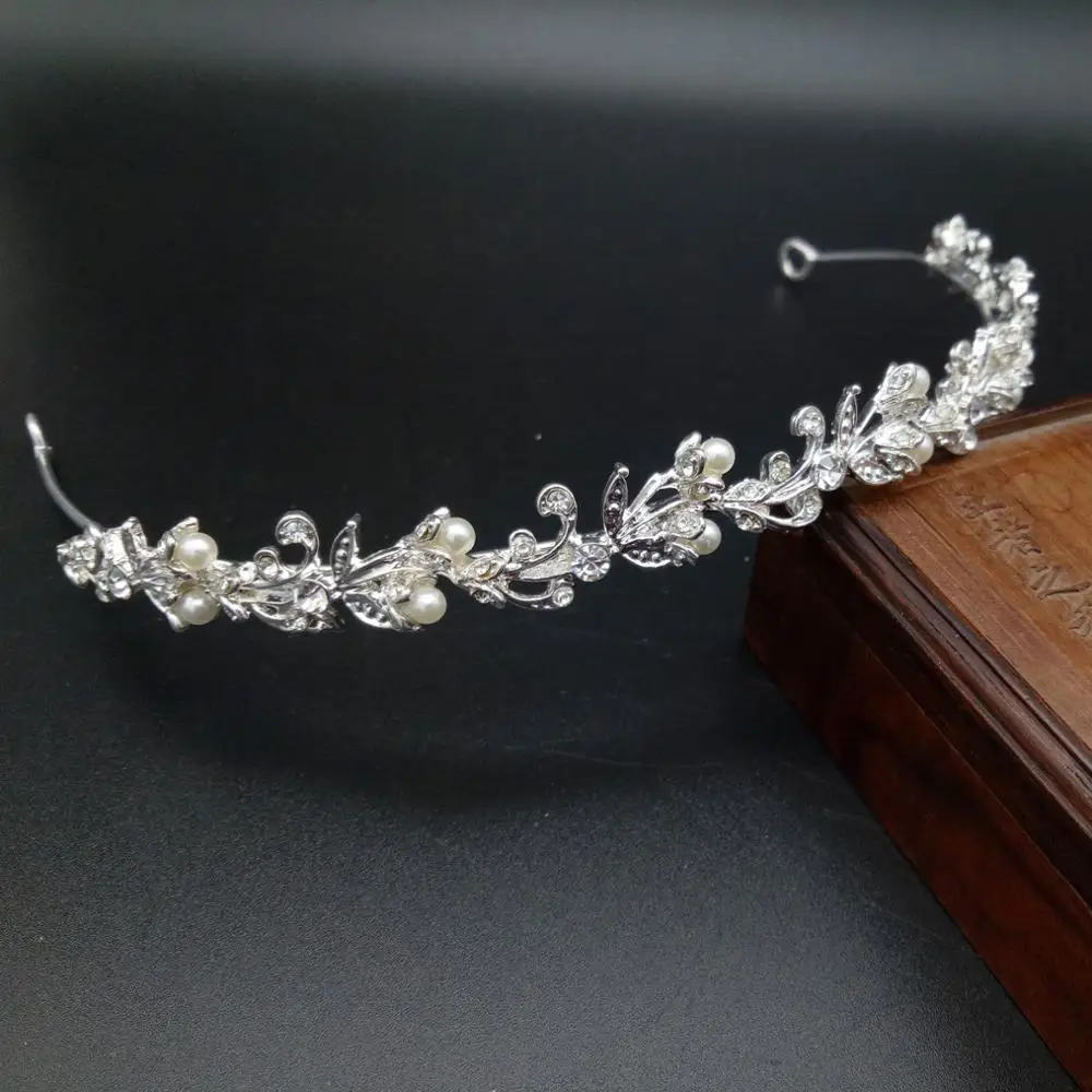 European Crystal Pearl Bridal Wedding Tiaras and Crowns Bridal Hair Ornaments Head Decorations Rhinestone Tiara Bride Headpiece